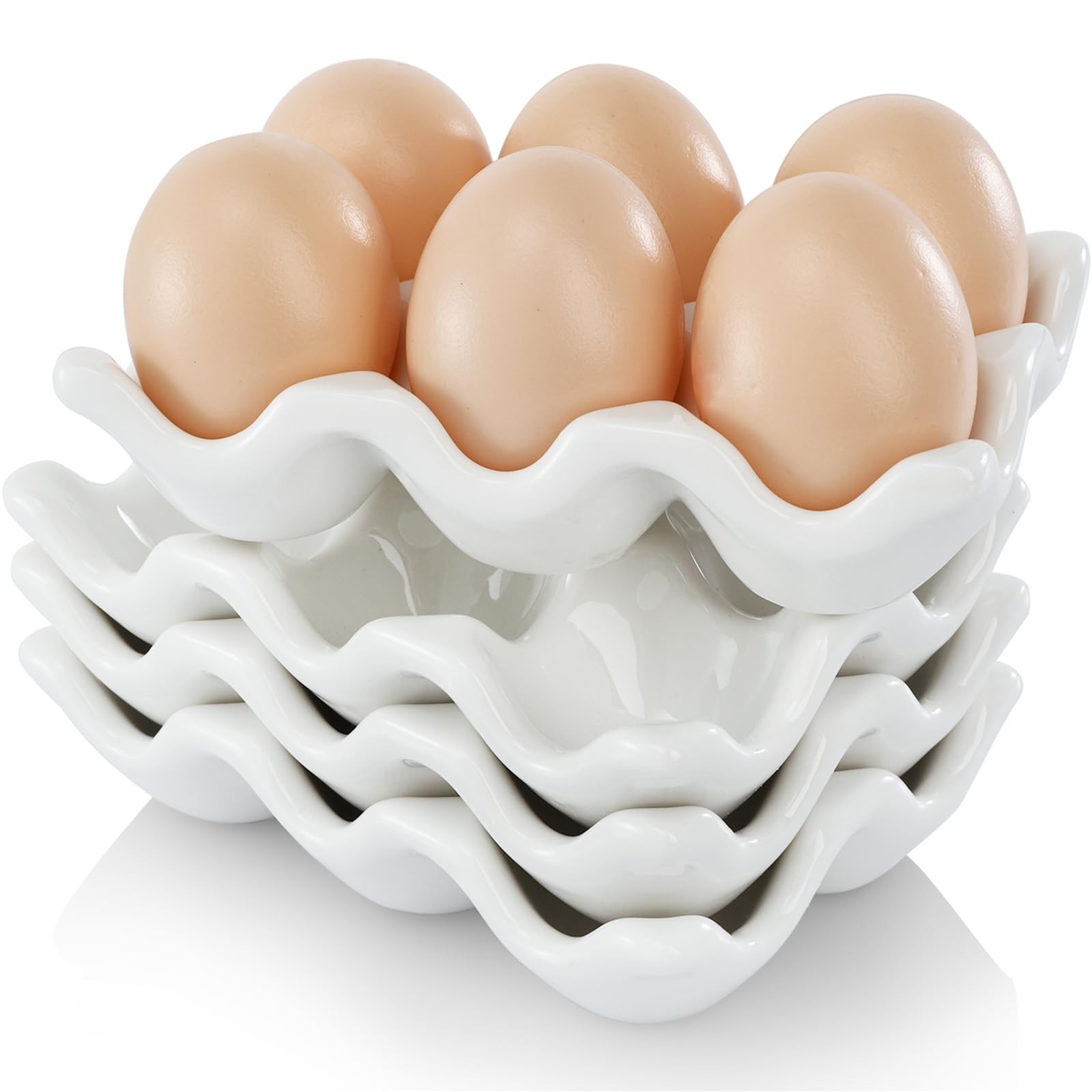 4 Pack Porcelain Egg Container, Ceramic Eggs Keeper Storage Organizer for Dis...