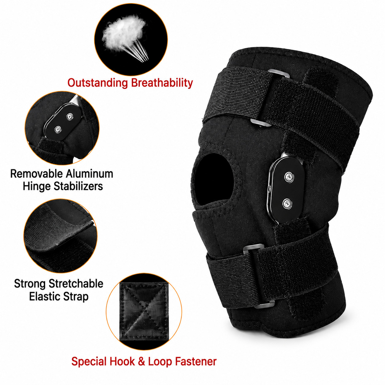 Knee Brace Compression Sleeve Hinged Joint Support Open Patella Stabilizer Wrap