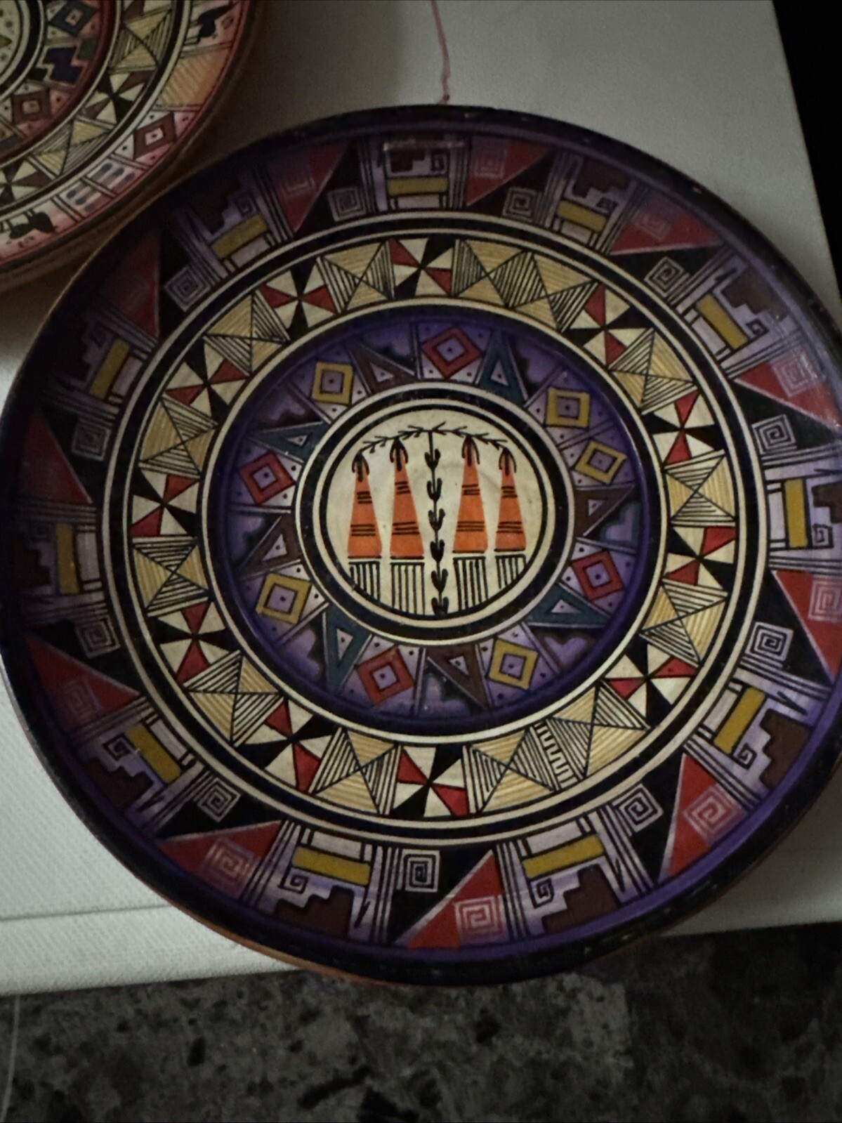 Vintage Hand Painted Redware Llama Plate Wall Hanging PERU