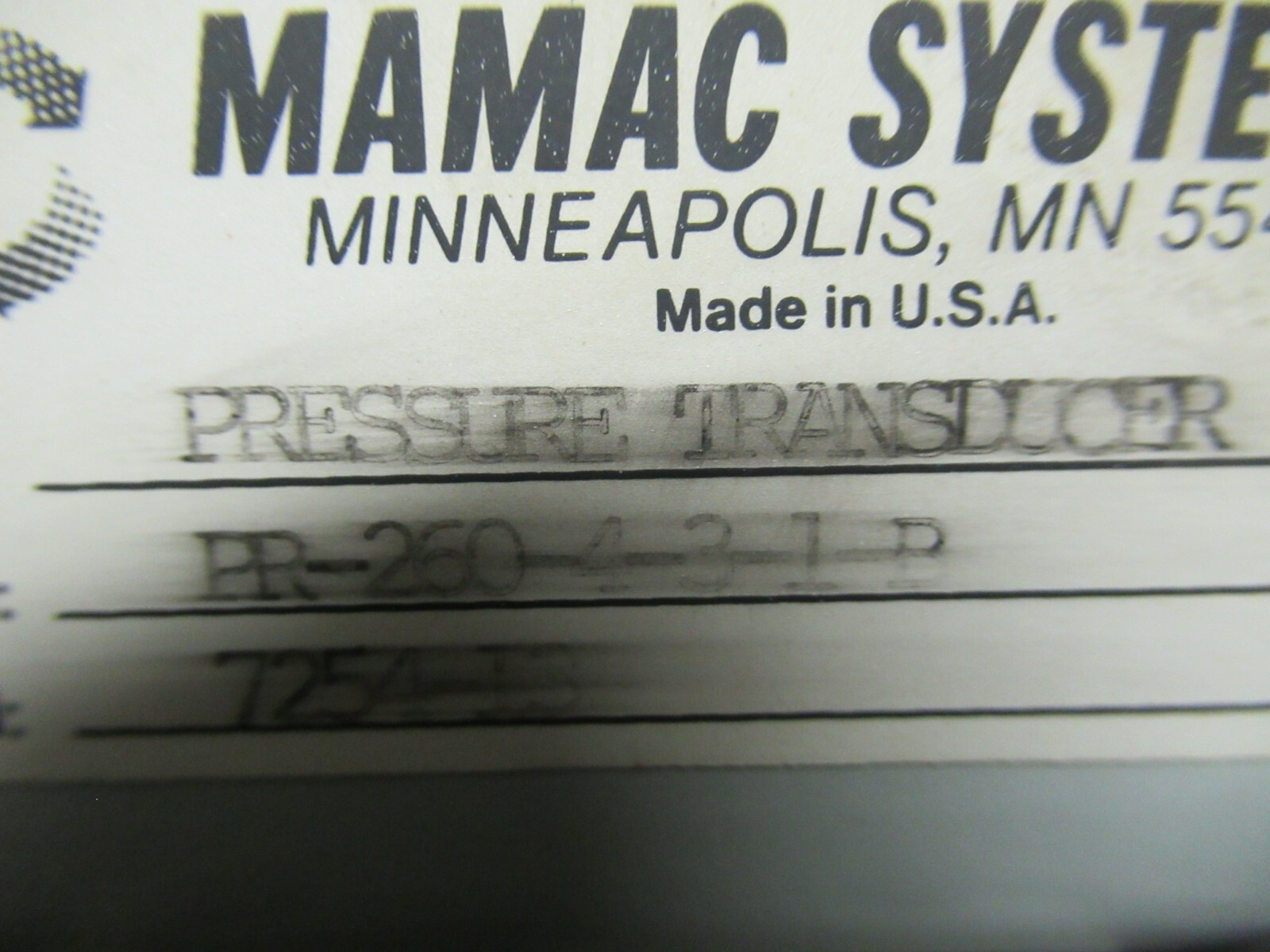 MAMAC SYSTEMS PRESSURE CONTROL SWITCH PR-260-4-3-1-B