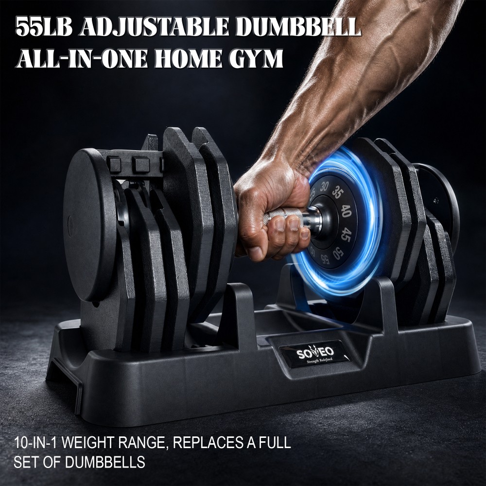 55 LBS Adjustable Dumbbell Iron Material Quick Adjust Weight Non Slip Grip