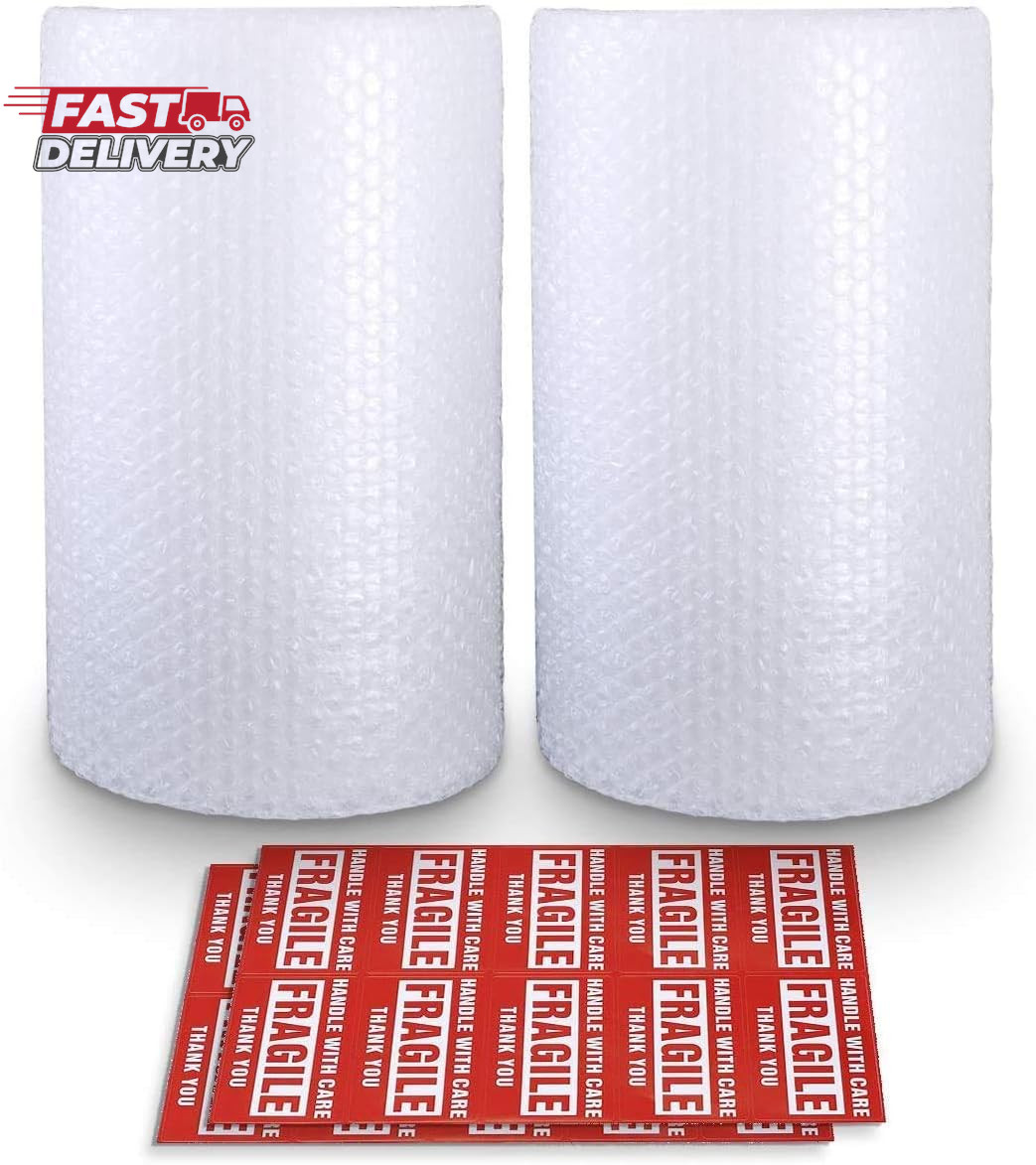 Bubble Cushioning Wrap Roll 2 Pack 3/16" Air Bubble 12 Inch X 74 Feet Total, Per