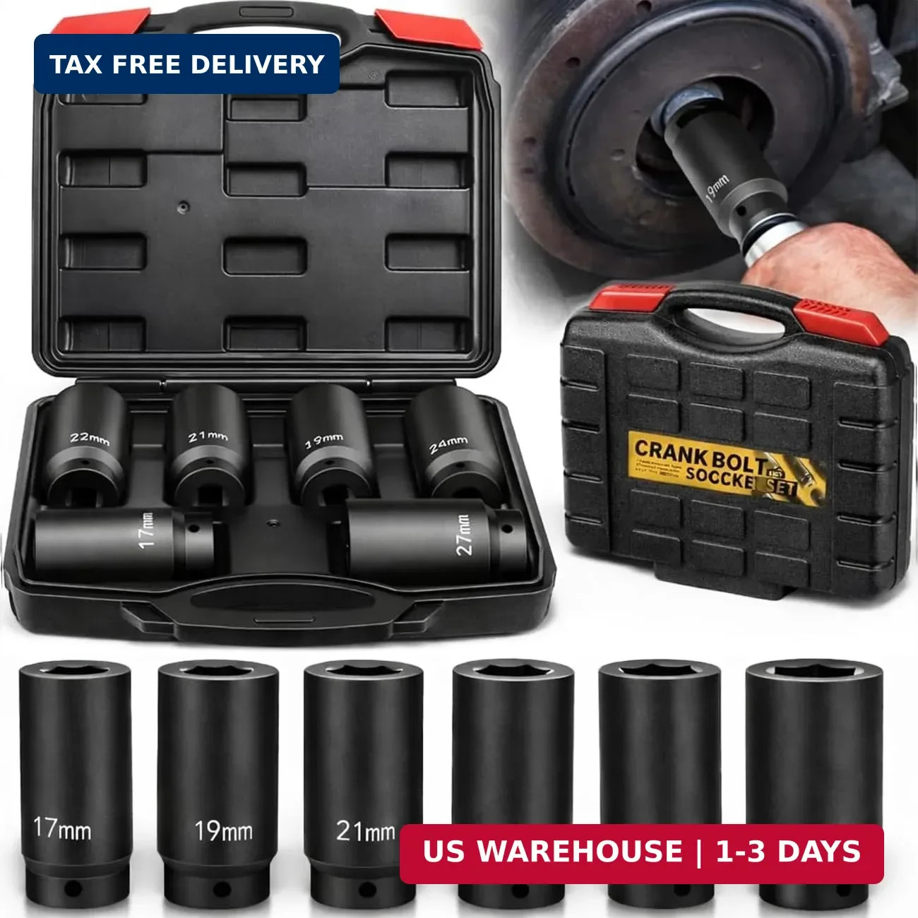 1/2'' Drive Weighted Crank Bolt Socket Set, 17MM, 19MM, 21MM, 22MM, 24MM, 27MM,