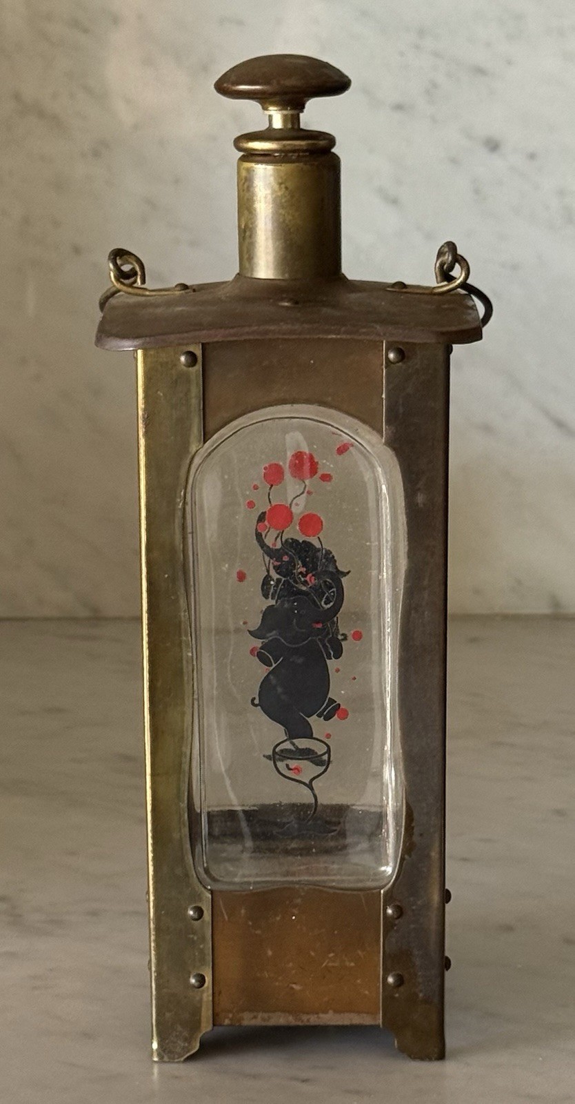 Vintage Brass & Glass Lantern Tipsy Elephant "How Dry I Am" Musical Decanter