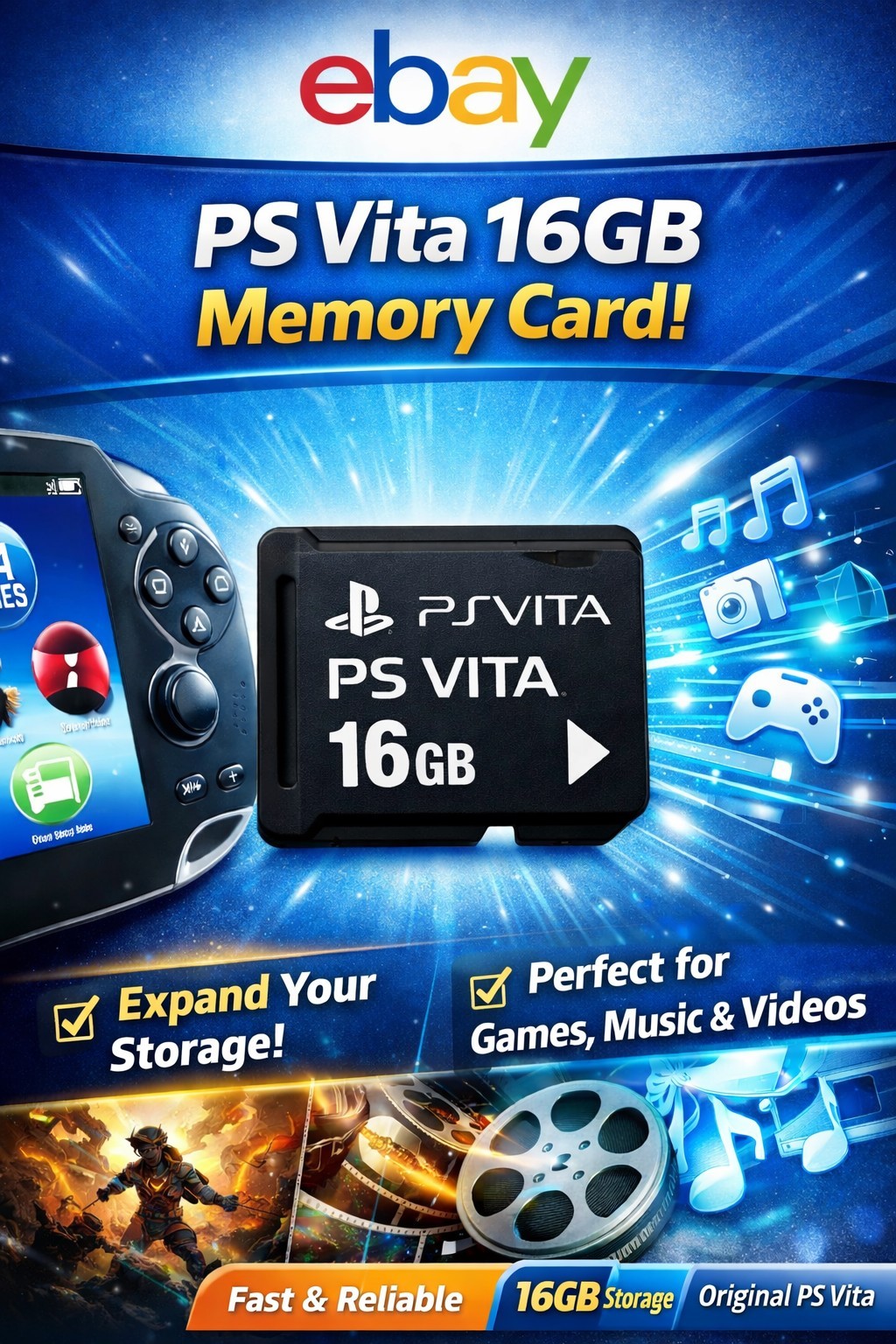 Original SONY PS Vita PlayStation Vita 16GB Memory Card Tested US Seller