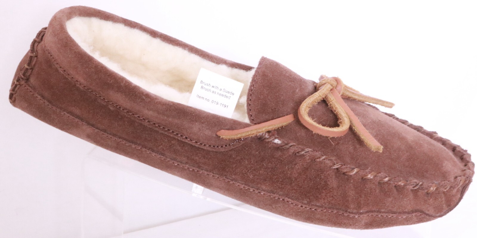 Eddie Bauer 1191 Dark Brown Suede Shearling Bow Moccasin Slippers Shoe Men's 7 M