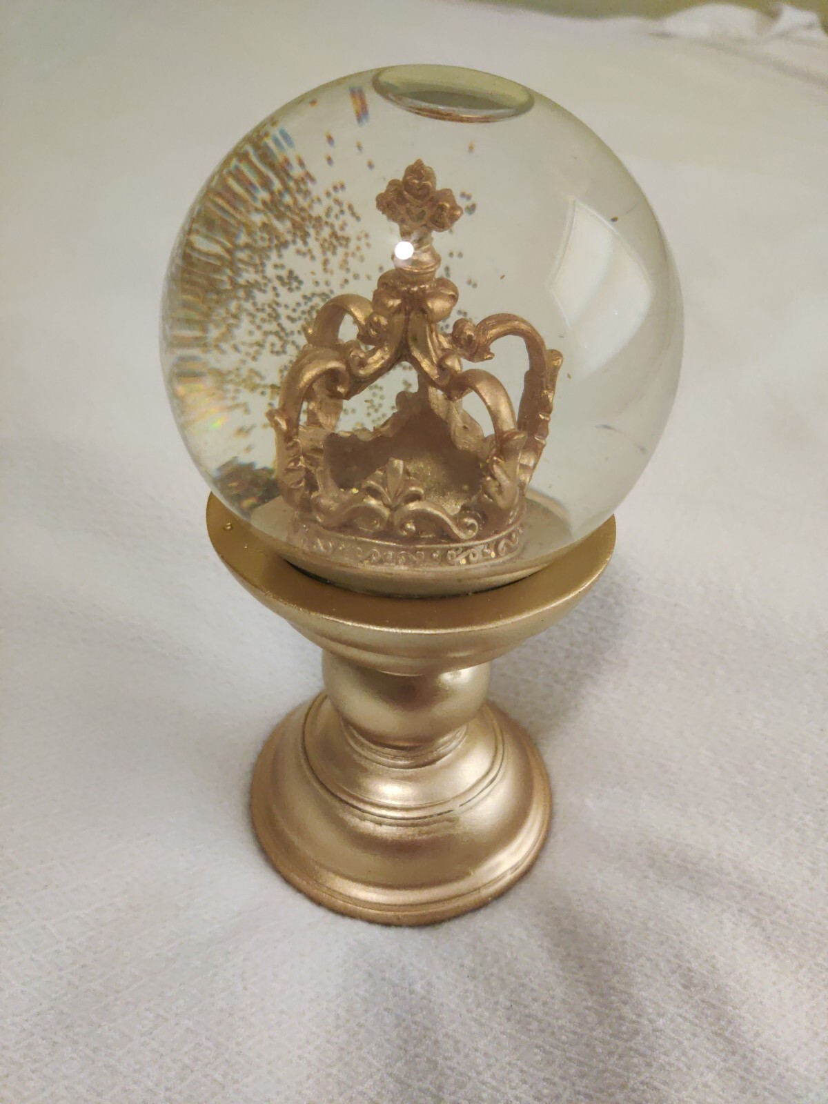 Crown Pedestal Gold Glitter Globe 3.5x8in