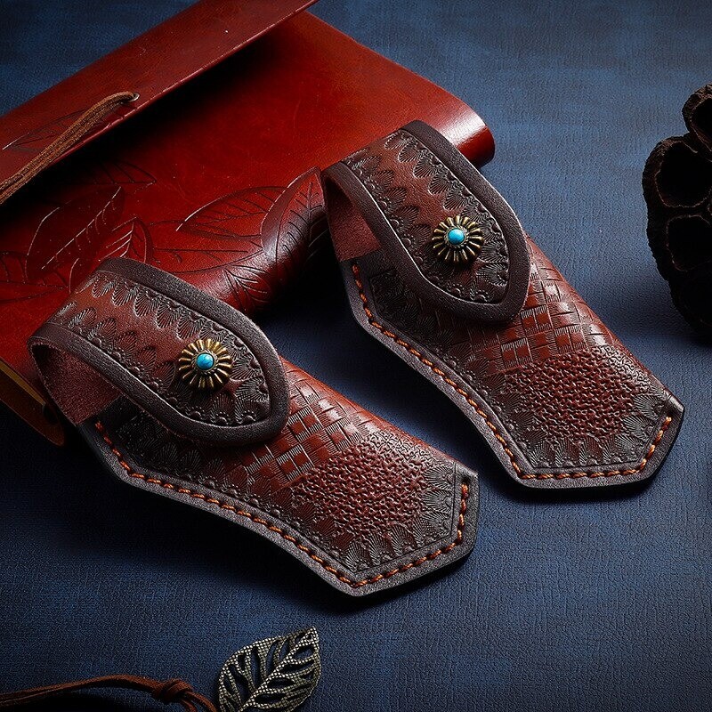 Real Genuine Cowhide Leather Multi Tool Folding Pocket Knife Pouch Sheath Case