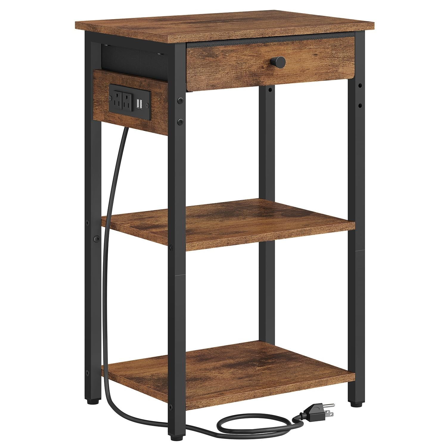 Printer Stand with Power Outlets, 3-Tier Under 3 layer & CS, Rustic Brown