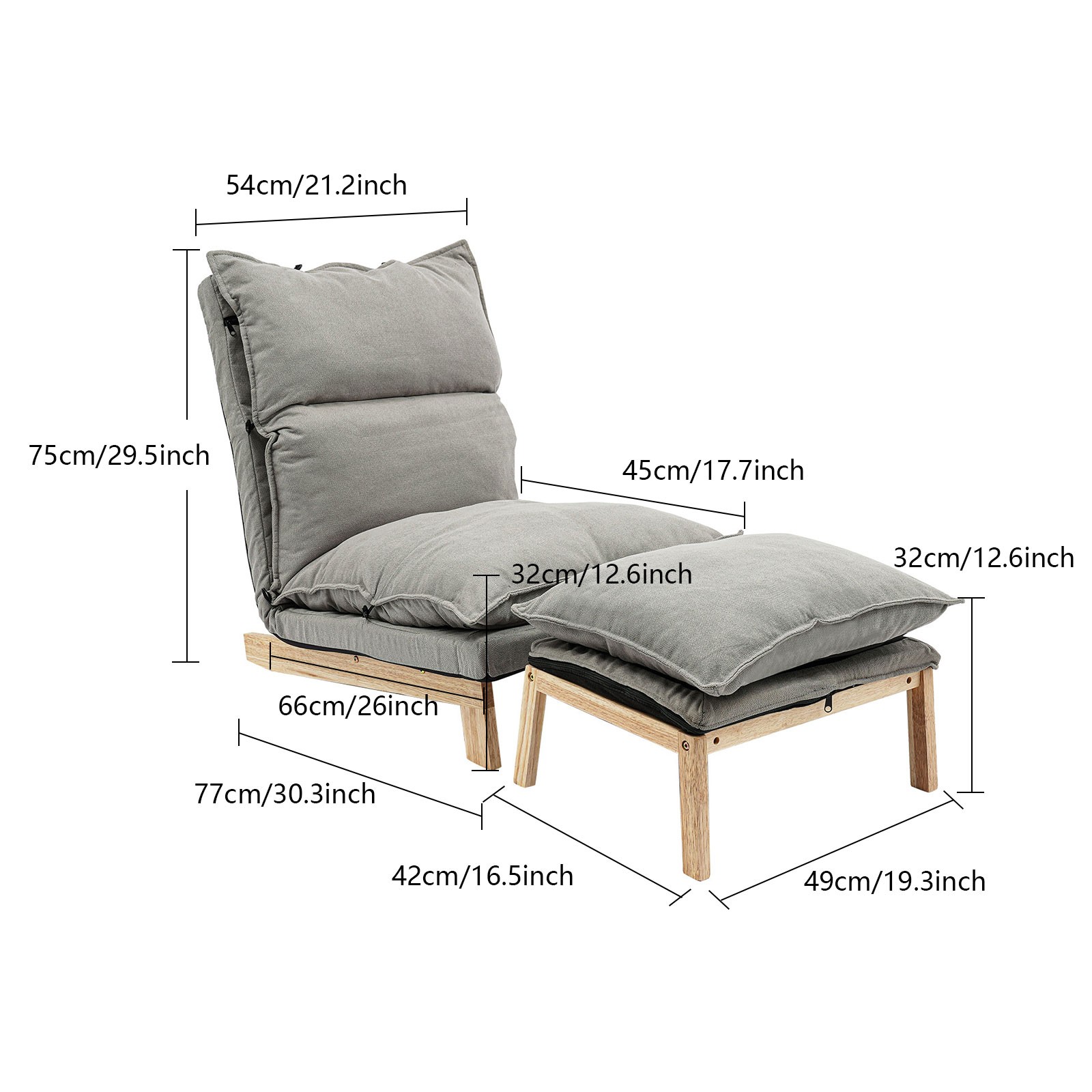 Grey Lounge Chair Single Lazy Sofa Leisure Balcony Adjustable Recliner USA