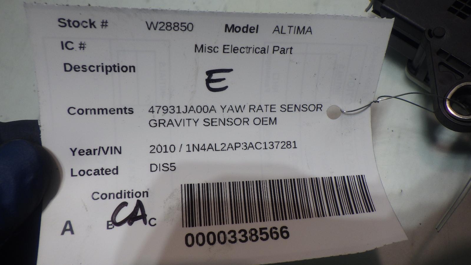 10 NISSAN ALTIMA Yaw Rate Sensor Gravity Sensor 47931JA00A