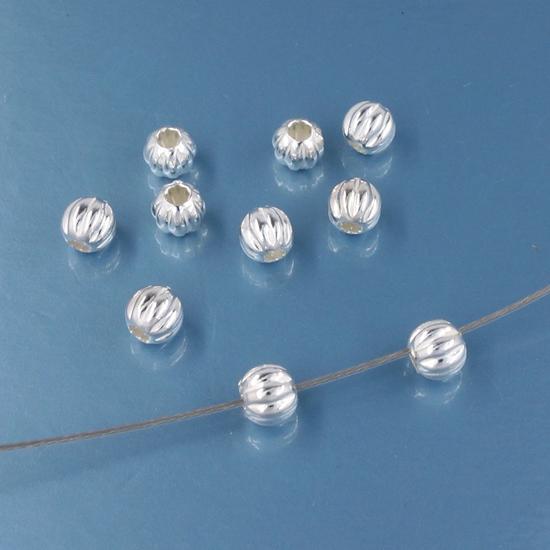 10 Solid Sterling Silver Corrugated Pumpkin Round Bead Spacers 4mm #33835