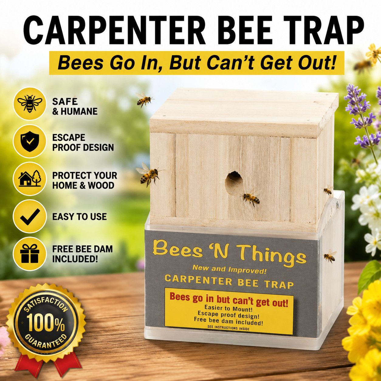 Bees N Things Outdoor Carpenter Bee Hanging Insect Trap with 15 ft. Coverage