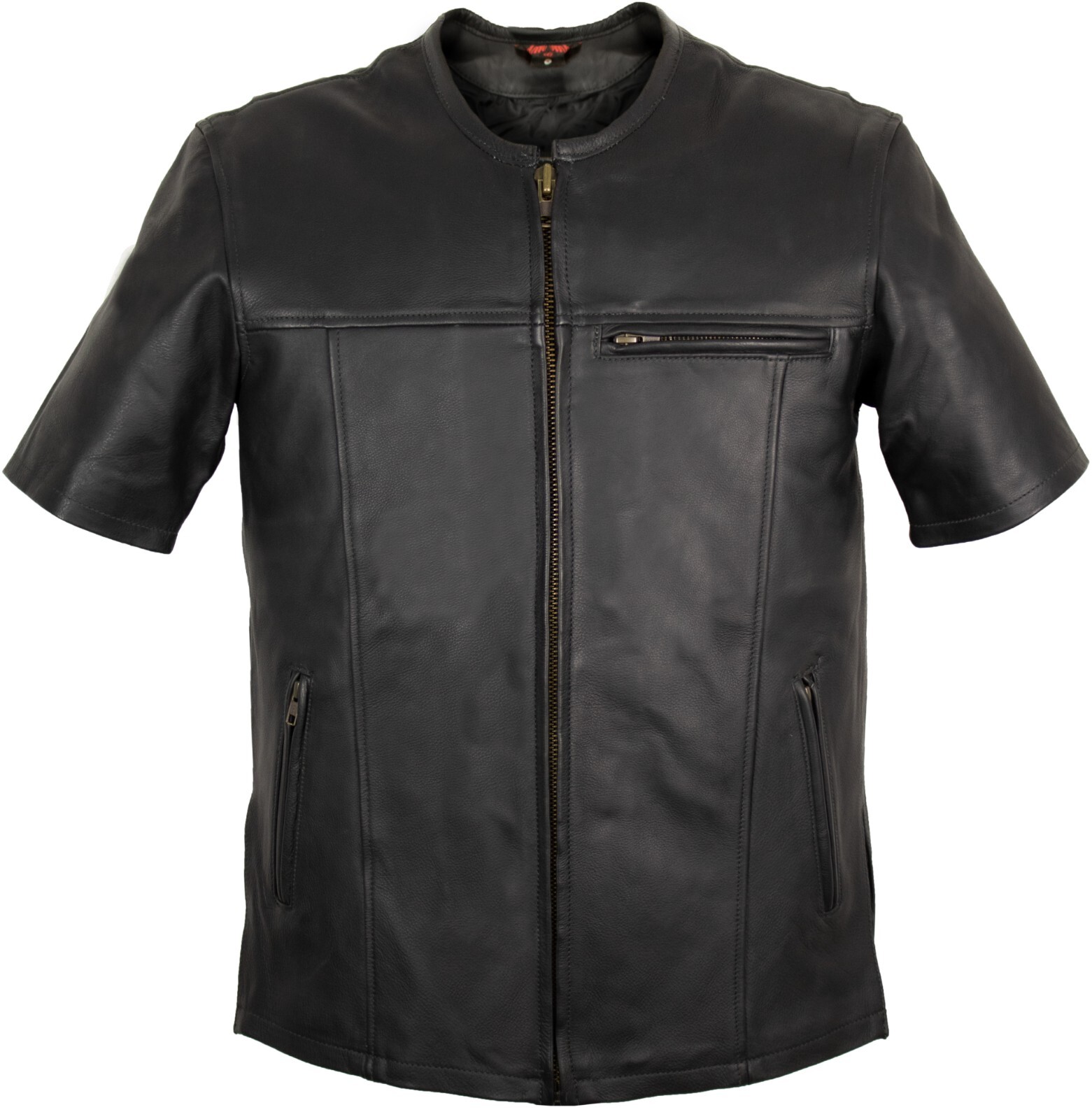 Biker shirt vest with sleeves leather vest leather cowl cowl zip front