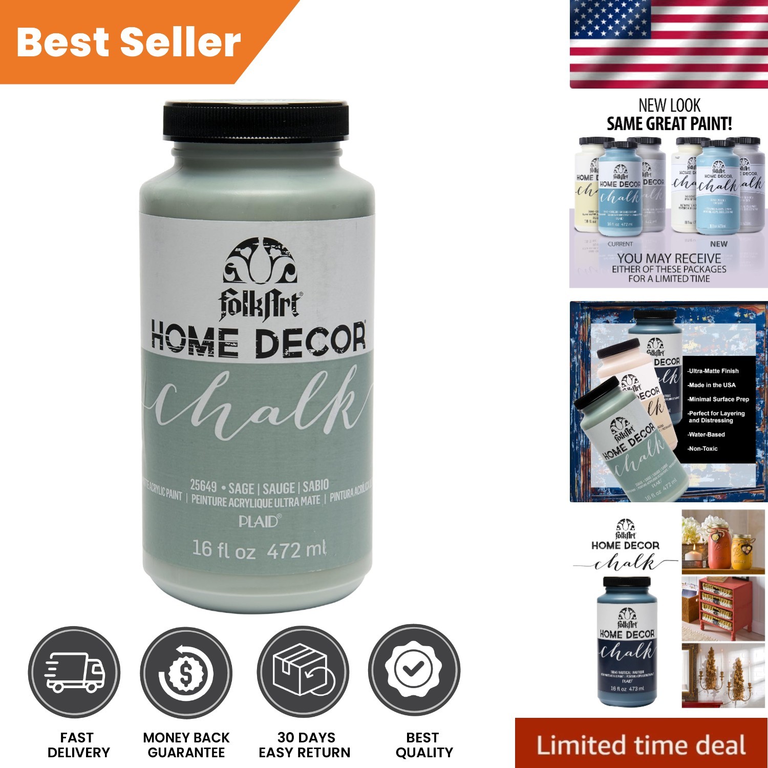 Home Décor Sage 16 oz Chalk Paint - Perfect for Furniture & Crafts, Non-Toxic