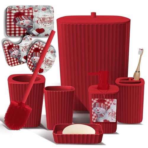 Bathroom Set - Bathroom Decor, Xmas Complete Set + Bath Rugs Christmas