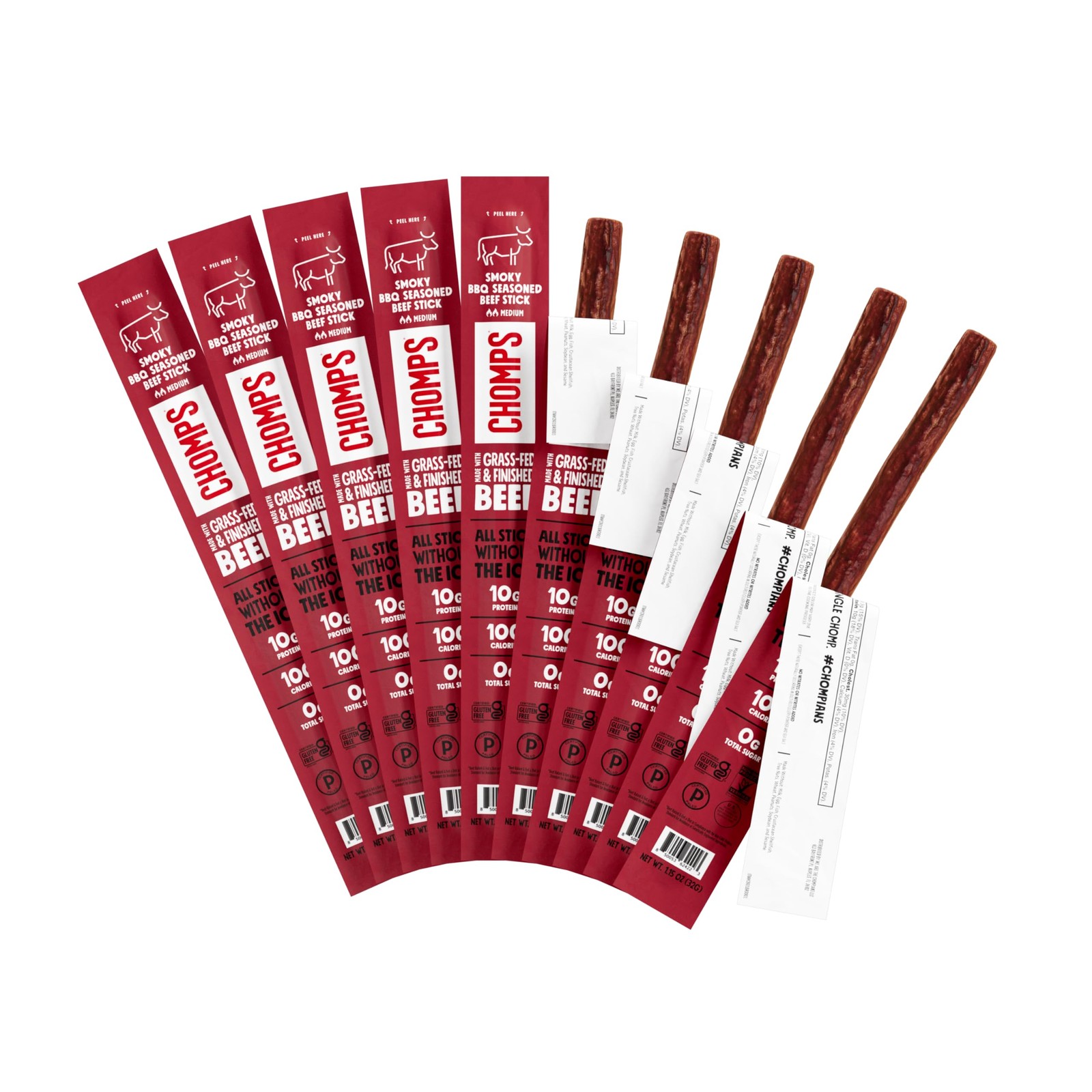 Grass-Fed and Finished Smoky BBQ Beef Jerky Snack Sticks 10-Pack - Keto, Pale...