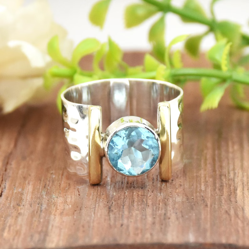 Blue Topaz Gemstone Ring Solid 925 Sterling Silver Birthday Ring All Size R349