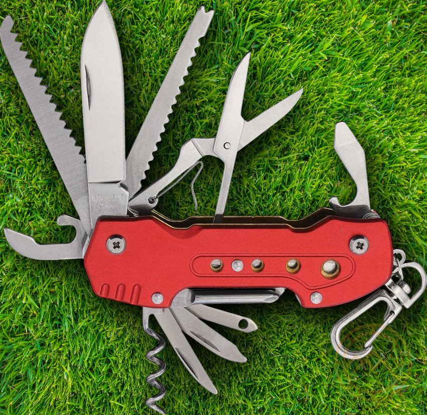 S-TEC Utility Multi Tool Red Openers Scissors Blades Cork Screw Screwdriver
