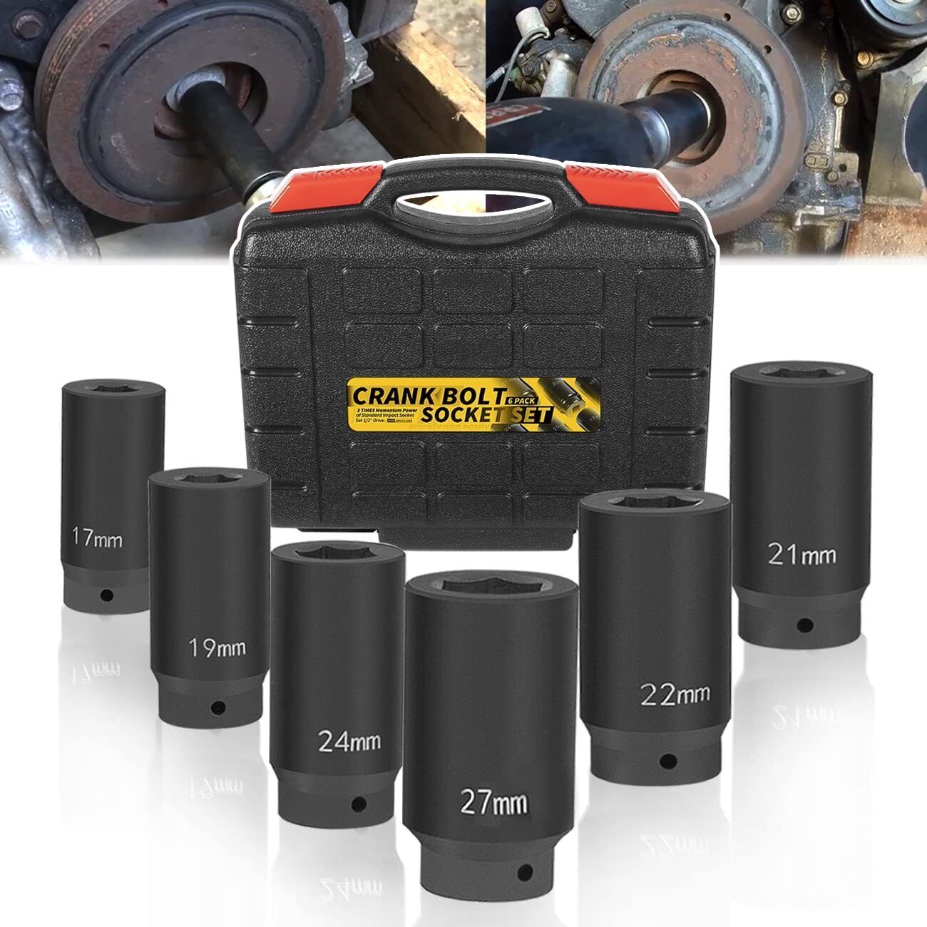 1/2’’ Drive Weighted Crank Bolt Socket Set, 17MM, 19MM, 21MM, 22MM, 24MM, 27MM