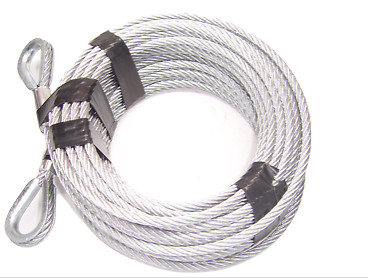 3/8" x 50 ft Galvanized Wire Rope Tow Cable with Thimble Loops on Both Ends