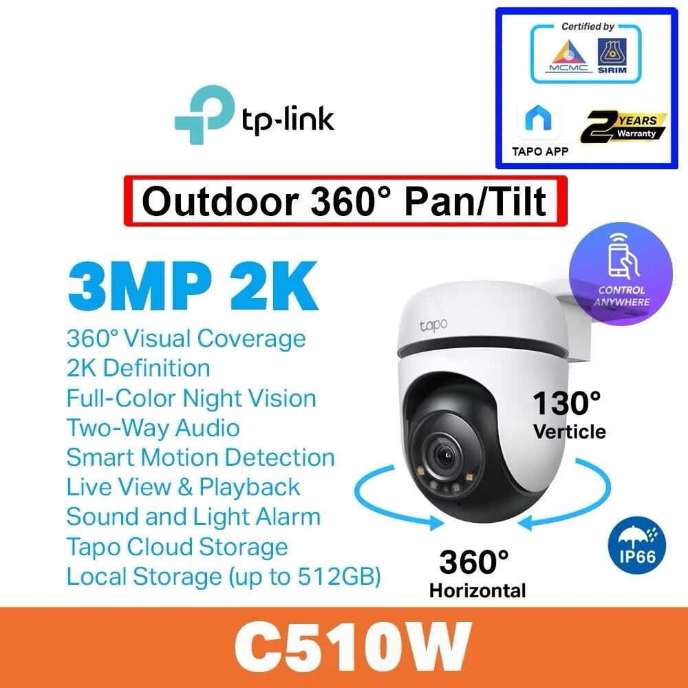 TP-LINK Tapo C510W Outdoor WiFi Home Security Camera Waterproof CCTV 3MP 2K 360