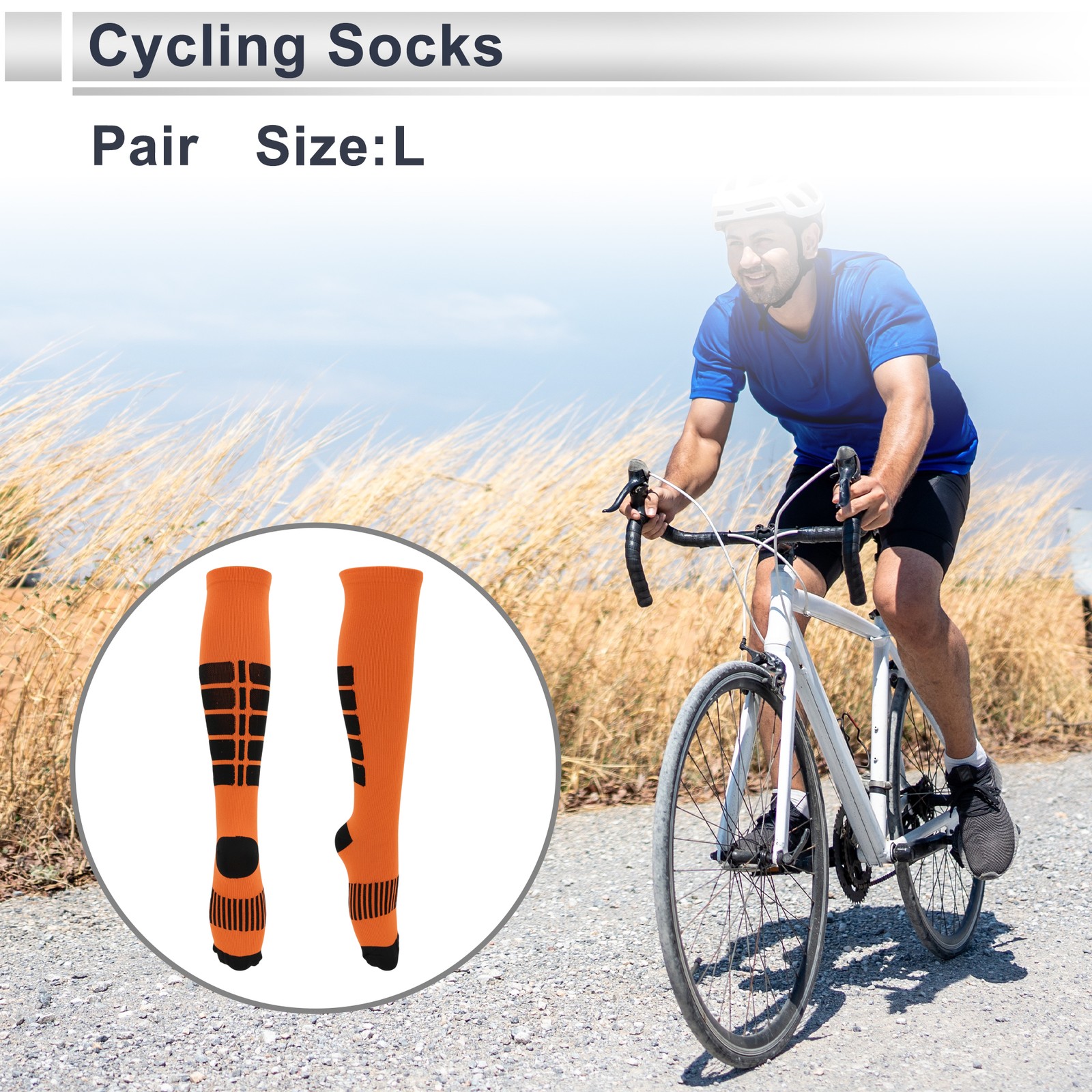 Cycling Socks Breathable Size L High-cut Cycling Socks Orange Black