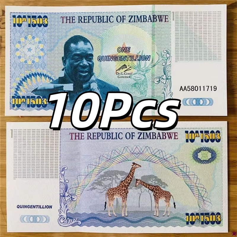 Zimbabwe 100 Trillion Bills 10 Pcs, 10^1503 Giraffe UNC Free Shipping