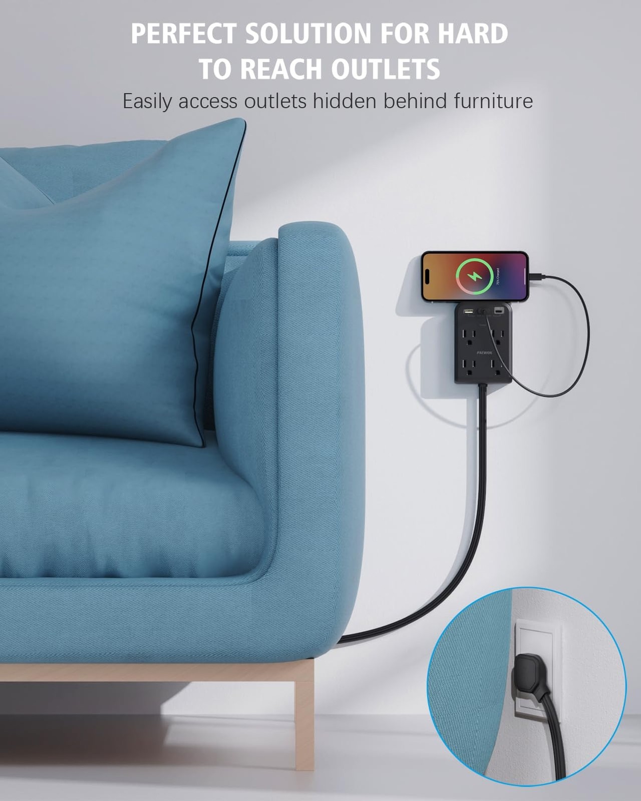 Flat Electrical Outlet Extender with USB C Ports, 4 Outlet 3 USB Wall Plug, 6...