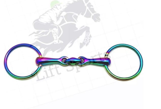 Rainbow Multi Color Loose Ring Snaffle with Lozenge Fat Horse Bit Stainless