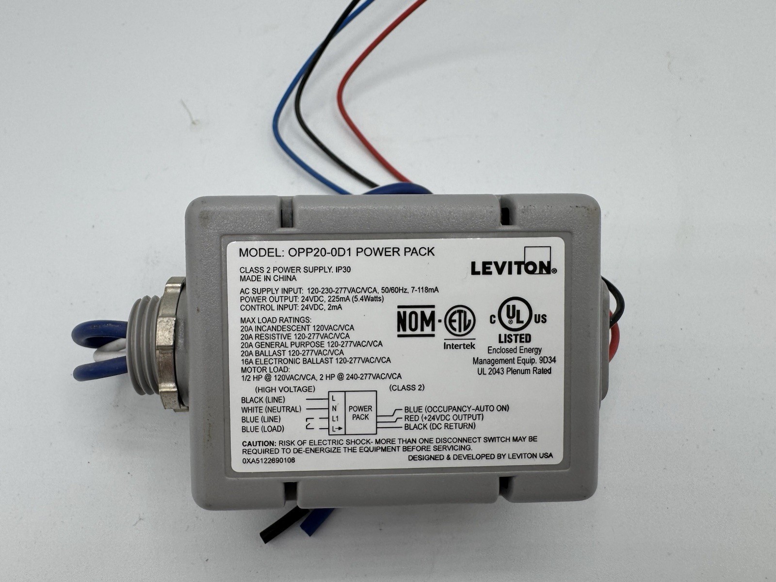 NEW OPEN BOX LEVITON OPP20-D1 OCCUPANCY SENSOR POWER PACK 20 A 120/230-277 VAC