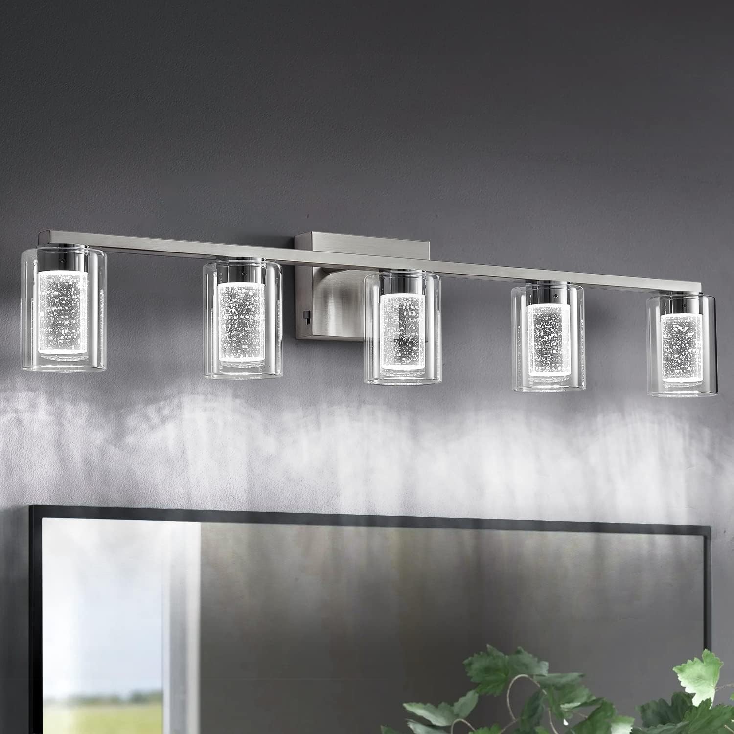 stambord Bathroom Light Fixtures, 5 Brushed 5 Light, Nickel