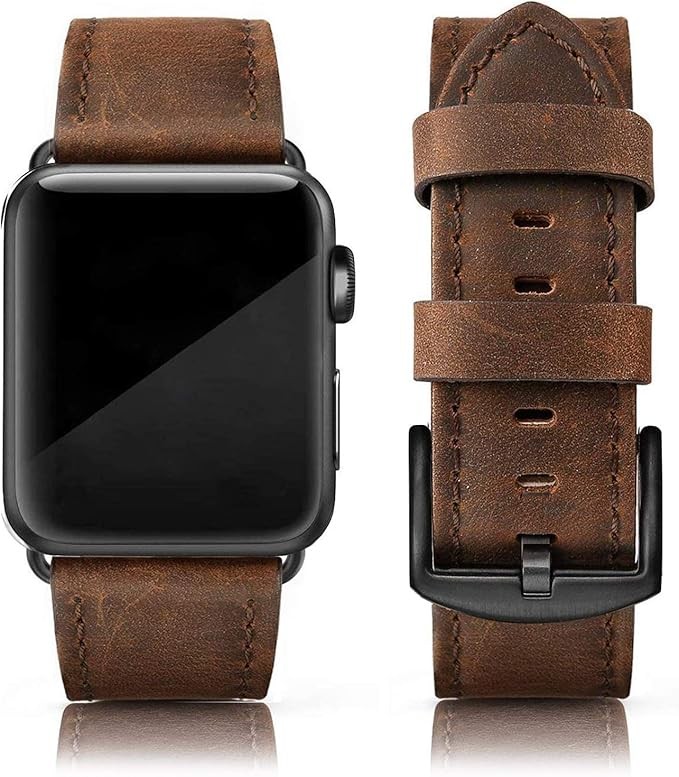 Leather Band Compatible with Apple Watch Series 6 44mm Men Women Vintage Genuine
