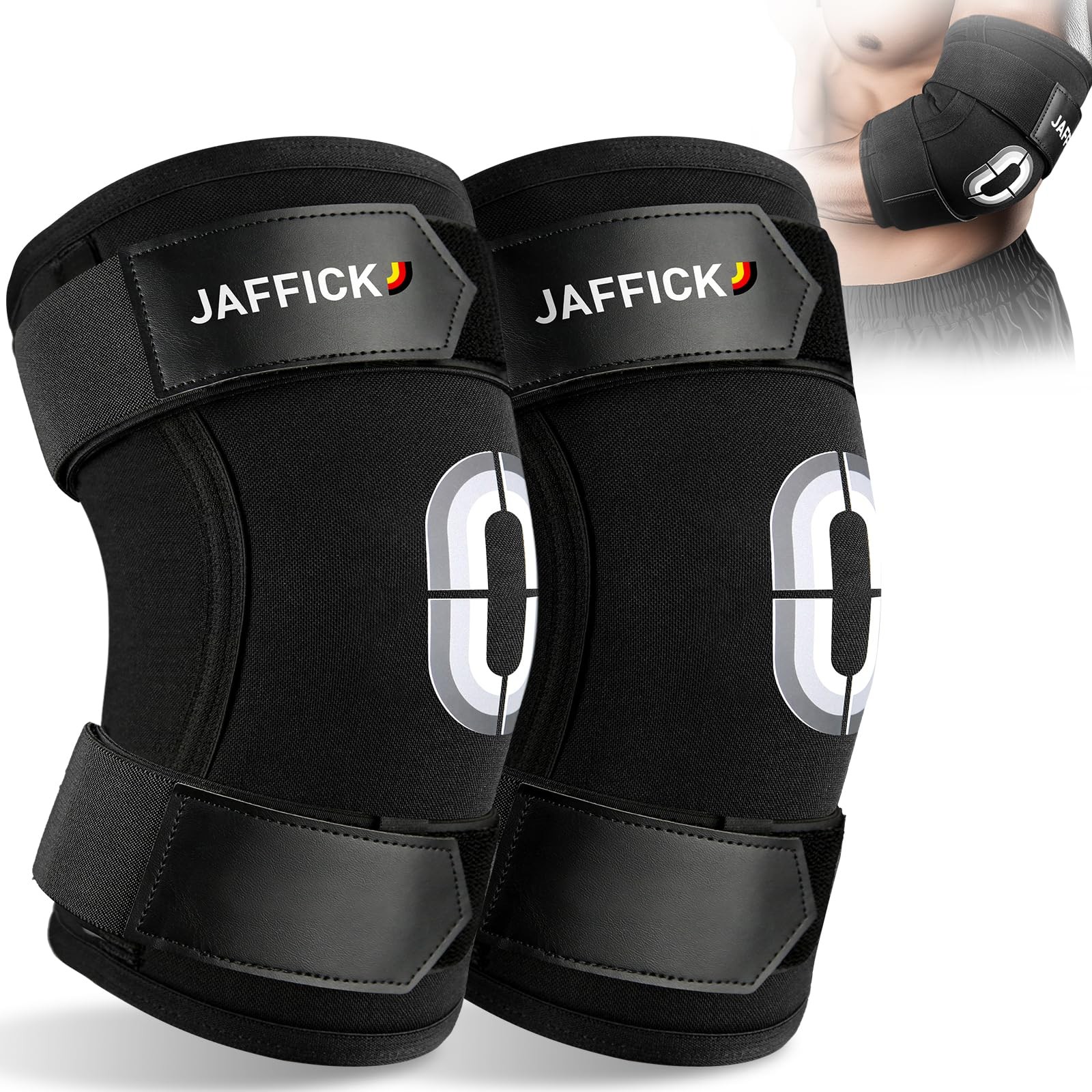 Jaffick Weightlifting Elbow Brace(1 Pair) - Sleeve with Dual L, Black