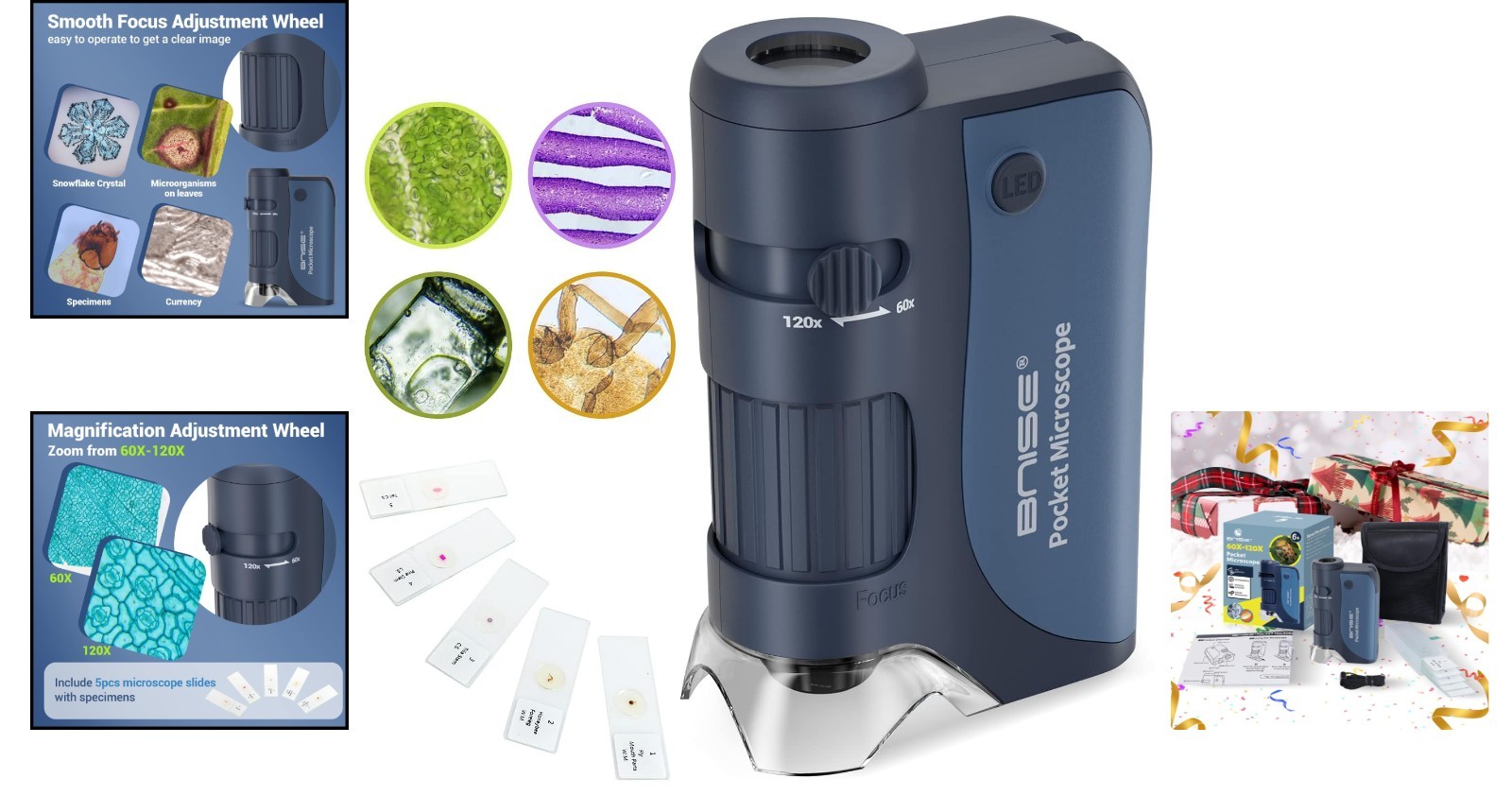 Kids' Pocket Microscope Set with LED Light & Specimen Slides
