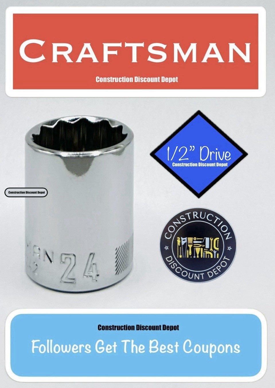 CRAFTSMAN Shallow Socket Metric  1/2" Drive 24mm 12 Point CMMT44242   24 MM