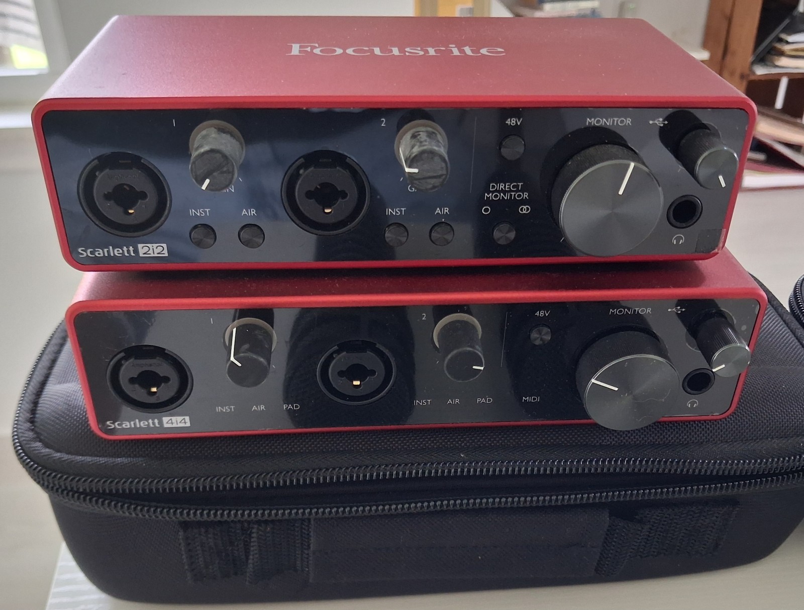 2 Electro-Voice RE320 mics and 2 Focusrite Scarlett USB Audio Interfaces