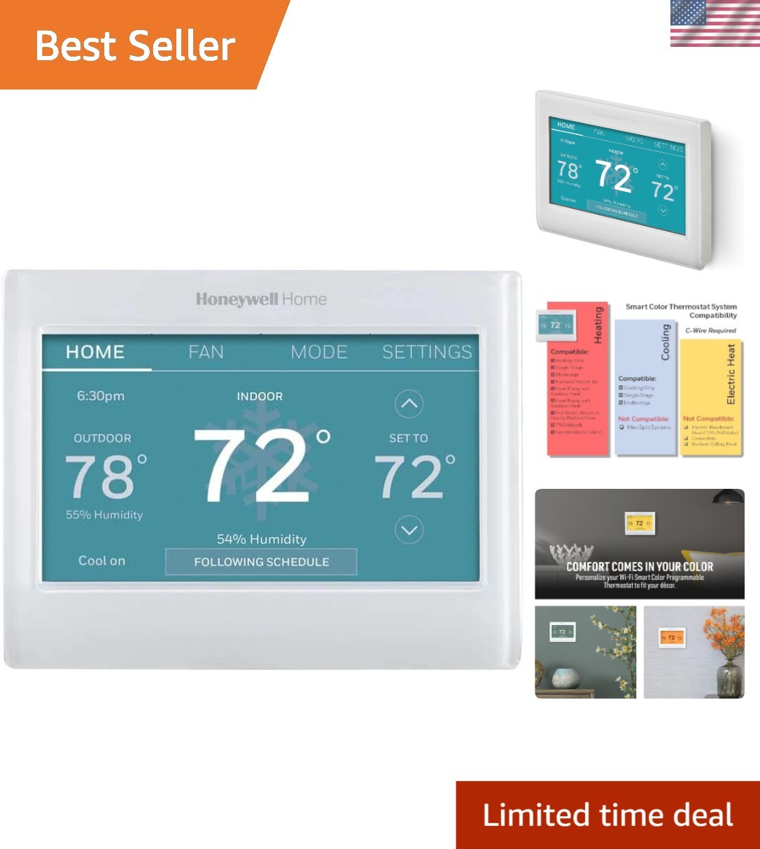 Smart Color Thermostat ENERGY STAR Wi-Fi Programmable Touchscreen Alexa Ready...