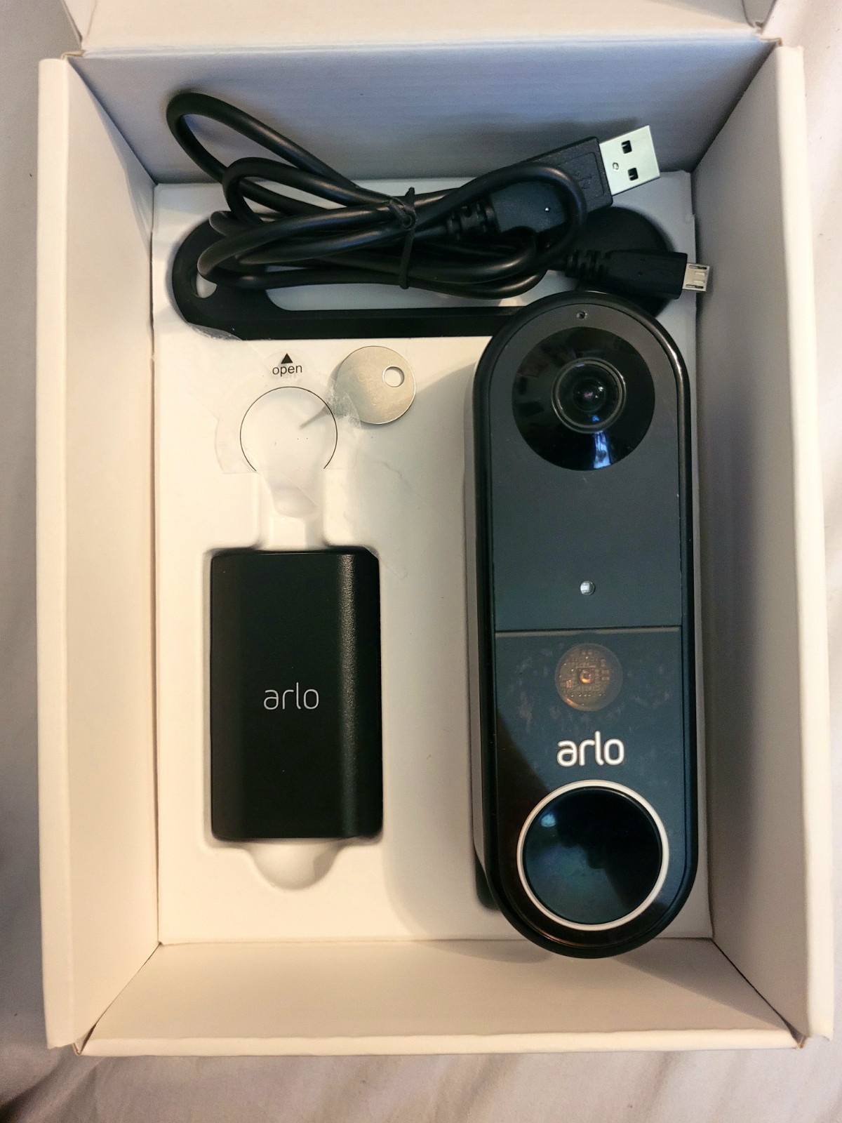 Arlo Wired Video Doorbell AVD1001B Black HD Video Motion Detection Alexa-Used