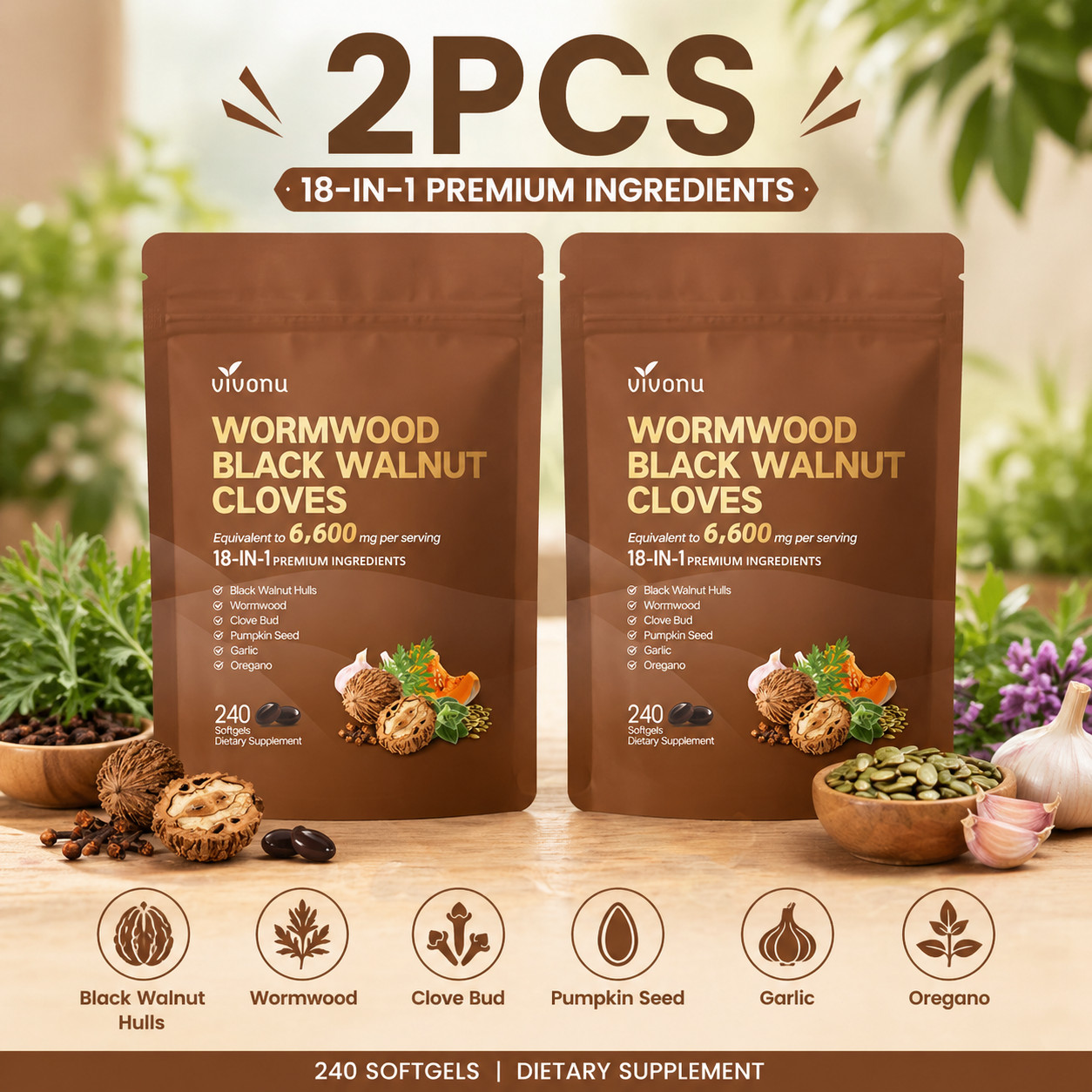 Vivonu Wormwood Black Walnut Cloves 480 Softgels FAST SHIPPING++--