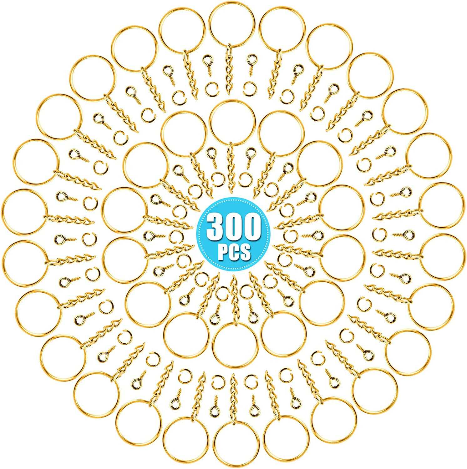 Keychain Rings Kit for Crafts Gold,  Includes 100Pcs Split Key Ring with Chain,