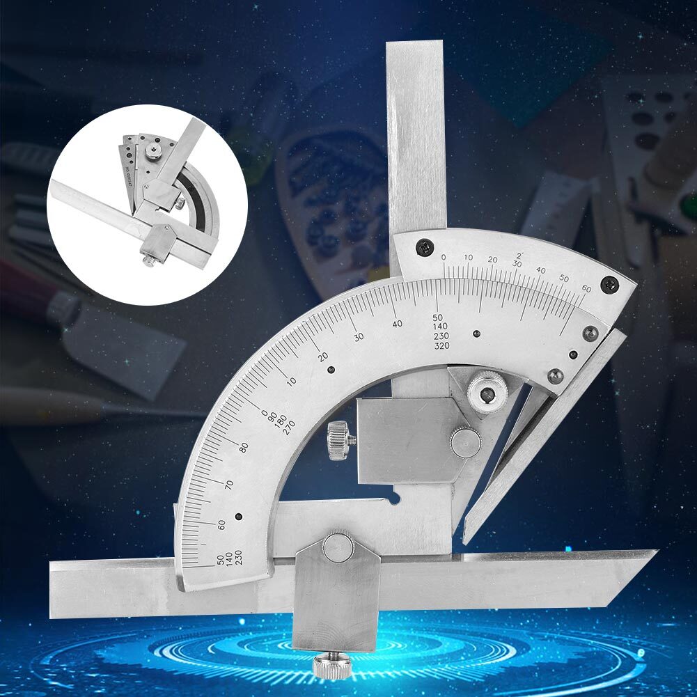 Carbon Steel Fine Tuning Angle Finder Ruler 0-320° Bevel Protractor Meter
