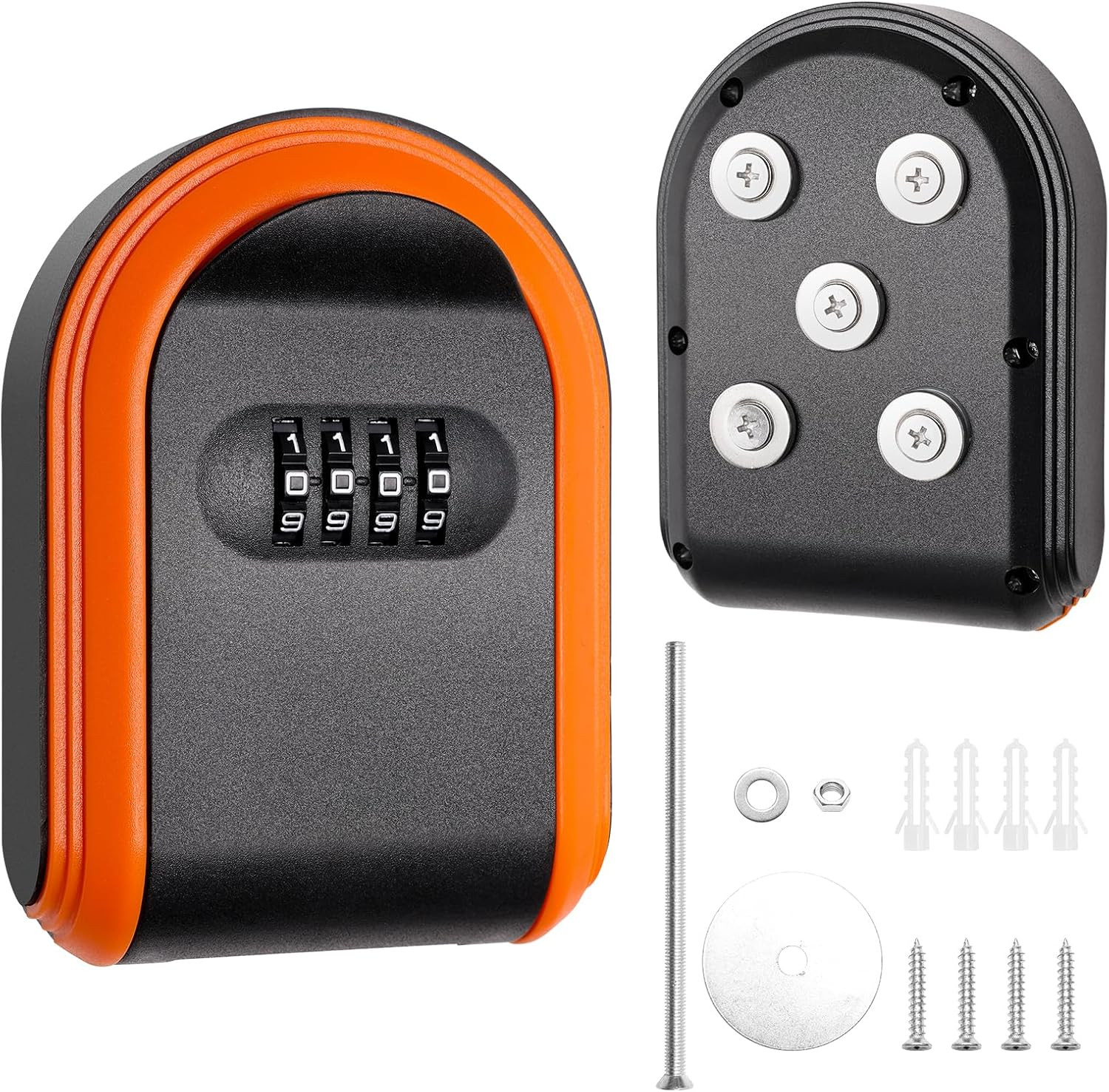 Magnetic Key Holder with Lock, Orange+Black | Magnet Key Lock Box Hidden under C