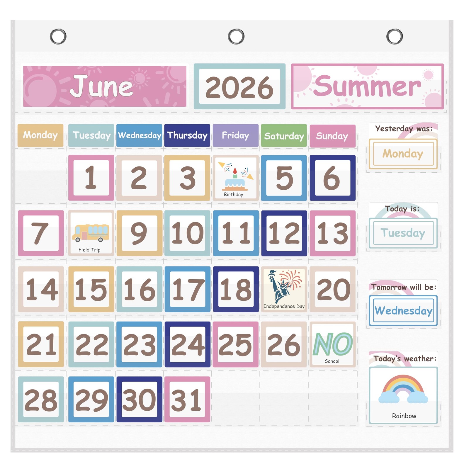 Classroom Calendar Pocket Chart With 122 Cards 49 Clear Pockets English
