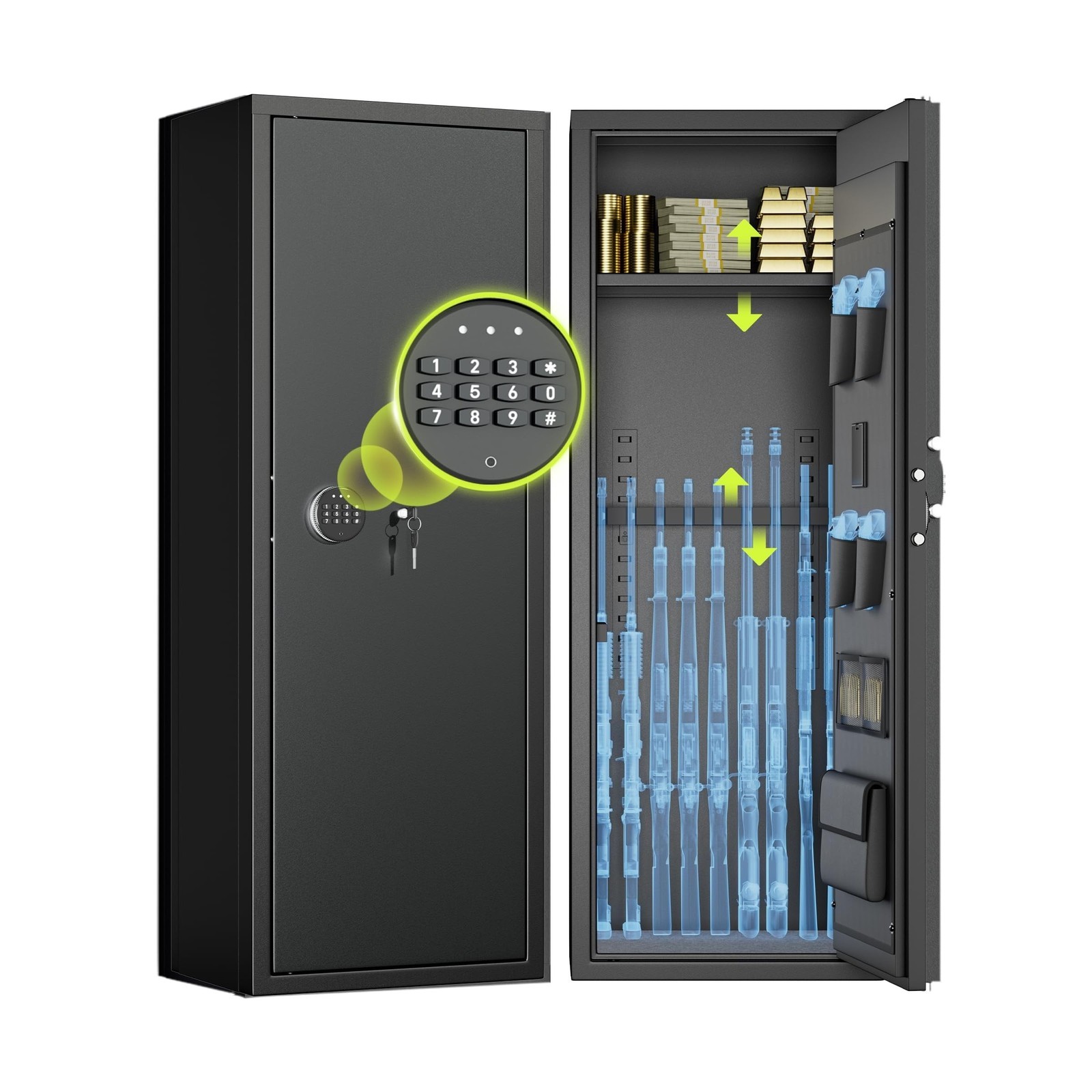 Greenvelly 10-14 Gun Safe for Rifles and Pistols, Quick Access Gun Safe with ...