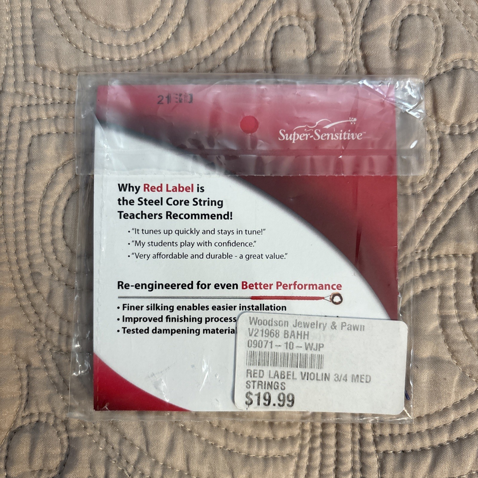 Super-Sensitive 2105 Red Label Violin String Set - 3/4 Size - Medium Gauge