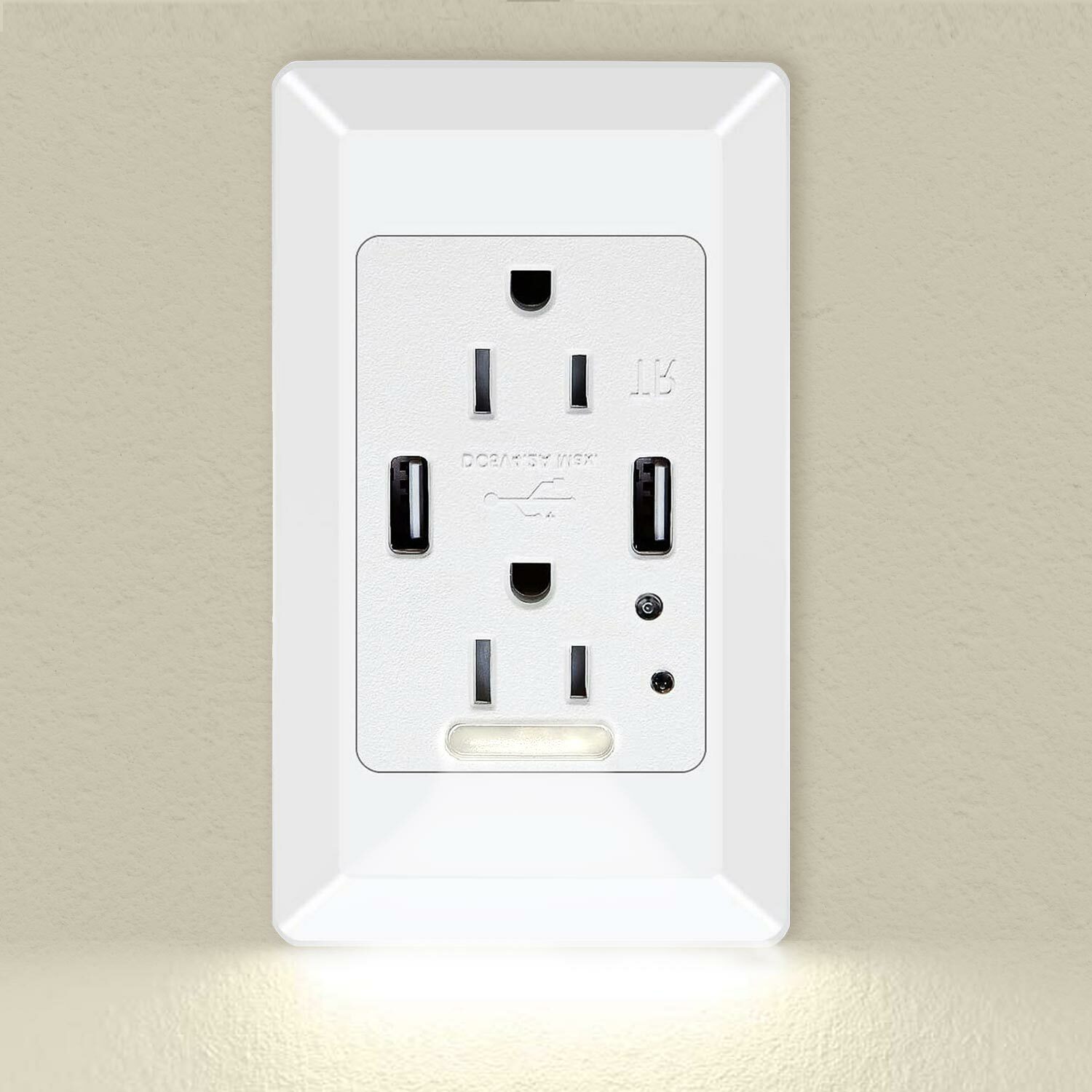 Wall Outlet with USB Ports LED Night Lights Automatic On/Off Sensor Receptacle