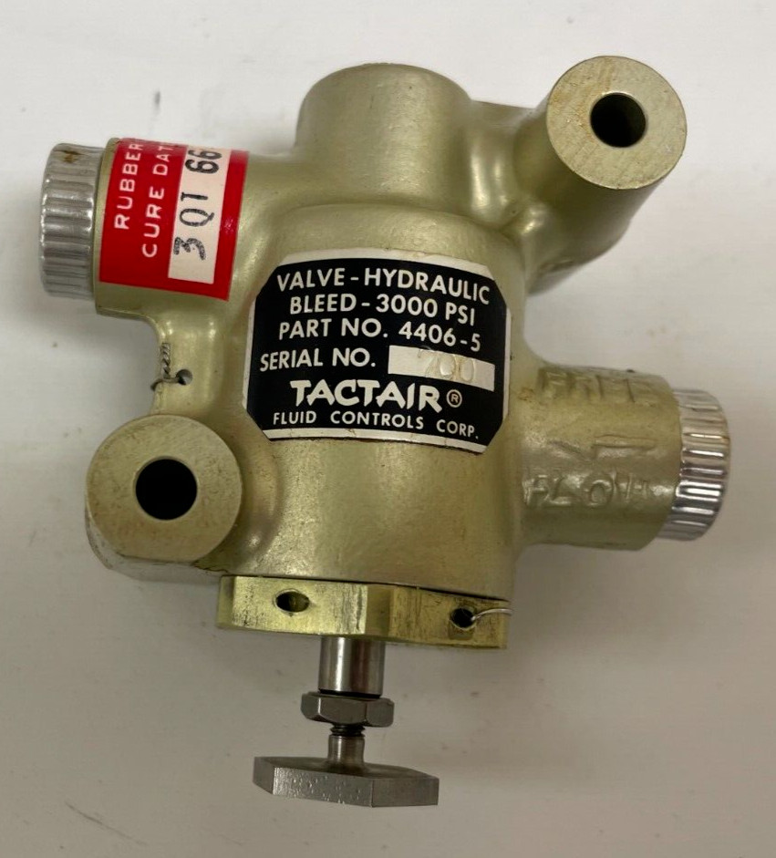 Aircraft Hydraulic Bleed Valve By Tactair P/N 4406-5 New 3000 PSI