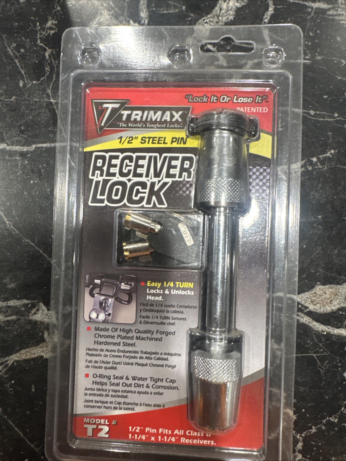 Trailer Receiver Hitch Lock Model #T2 1 1/4" x 1 1/4" Trimax 1/2" Pin Class II