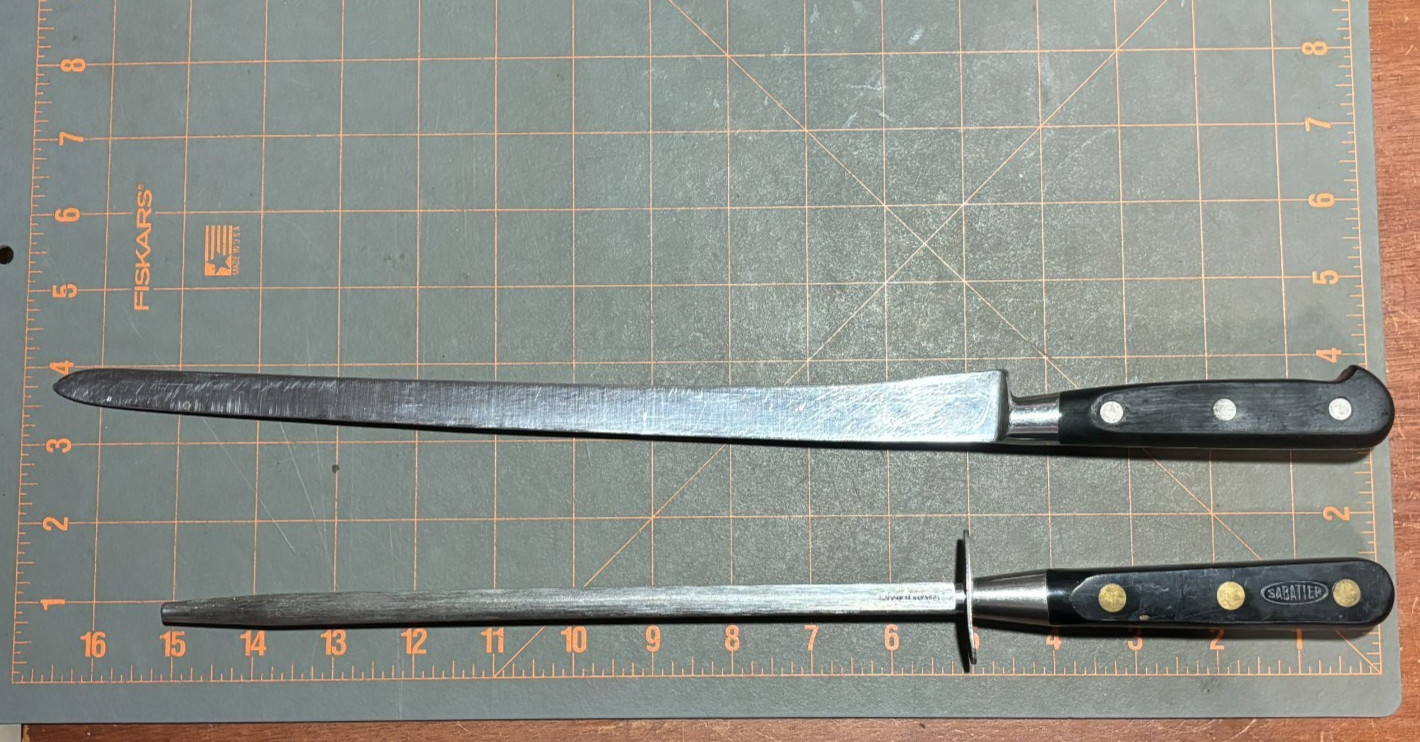 Vintage Sabatier Coles Stainless France 1237 Carving Knife and Honing Rod